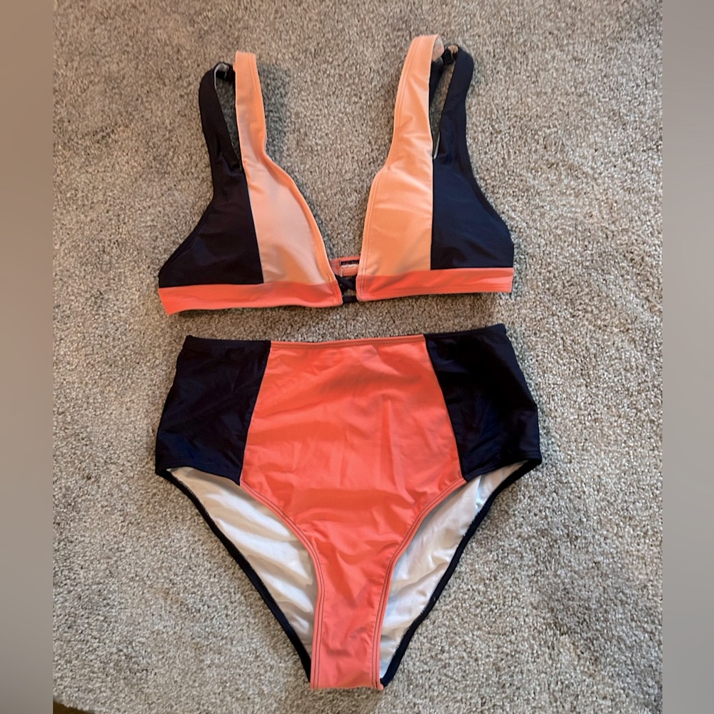 High waisted color block bikini